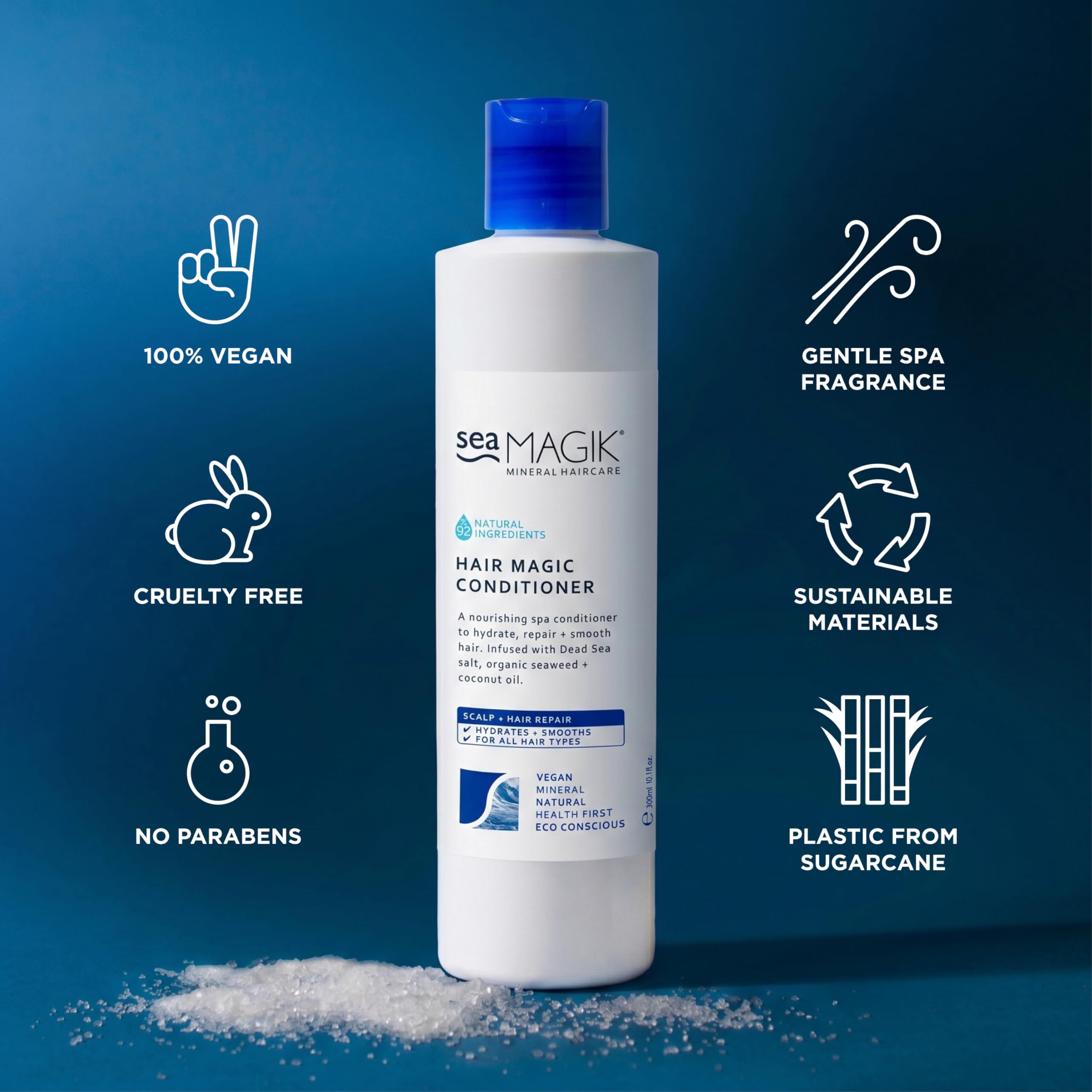Sea Magik Conditioner für trockenes oder geschädigtes Haar – angereichert mit feuchtigkeitsspendendem Salz aus dem Toten Meer, Bio-Seealgen, Kokosöl und mehr, vegan, tierversuchsfrei (300 ml)