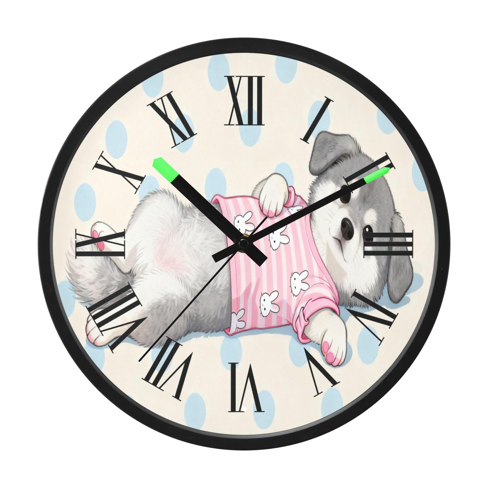 Horloge murale lumineuse à piles de 30 cm avec motif chien