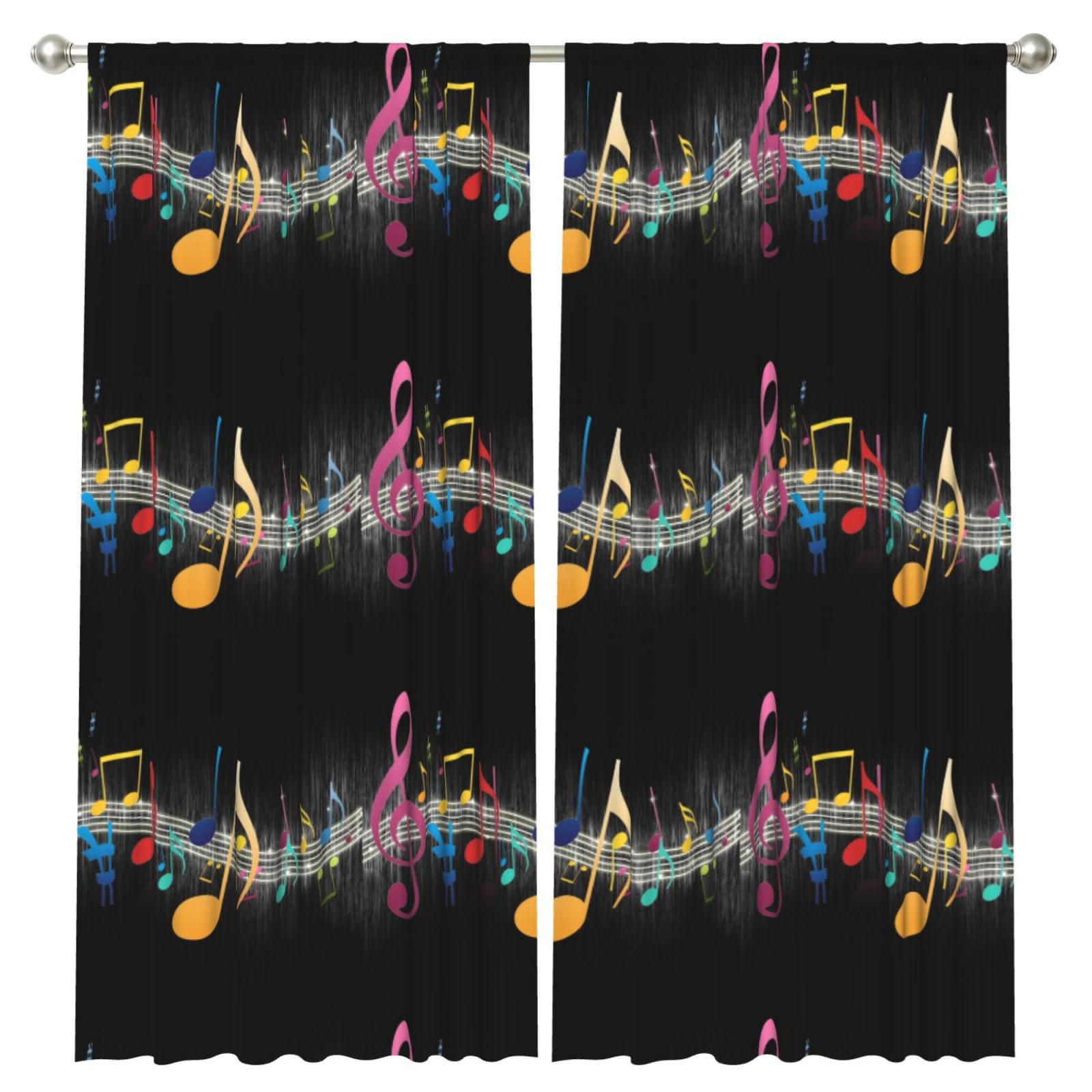 InOmak Music Notes, 2 Panels Window Curtains 52 x 84 Inch Blackout Curtains for Living Room Bedroom
