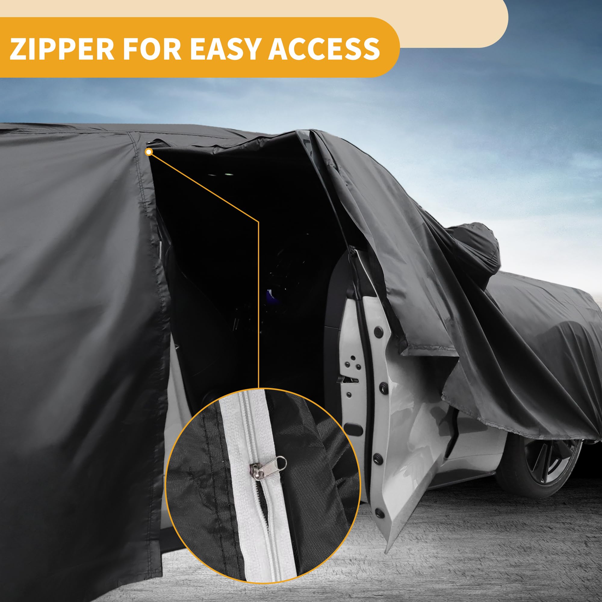 Copertura Auto Impermeabile Per Fiat 500 07-22 1 Pezzo | Nero, Film Alluminio, Cotone Spunlace, 370X145X130Cm, Protezione Solare E Antipioggia, Strisce Riflettenti