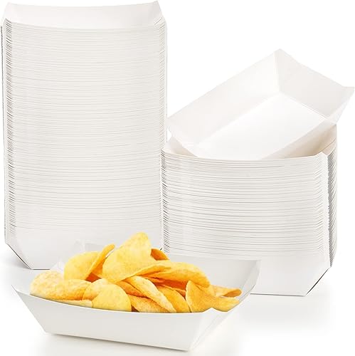 DEAYOU Paquete de 250 botes pequeños de papel para alimentos, bandeja de alimentos de papel blanco de 1 libra, cesta de cartón desechable para papas