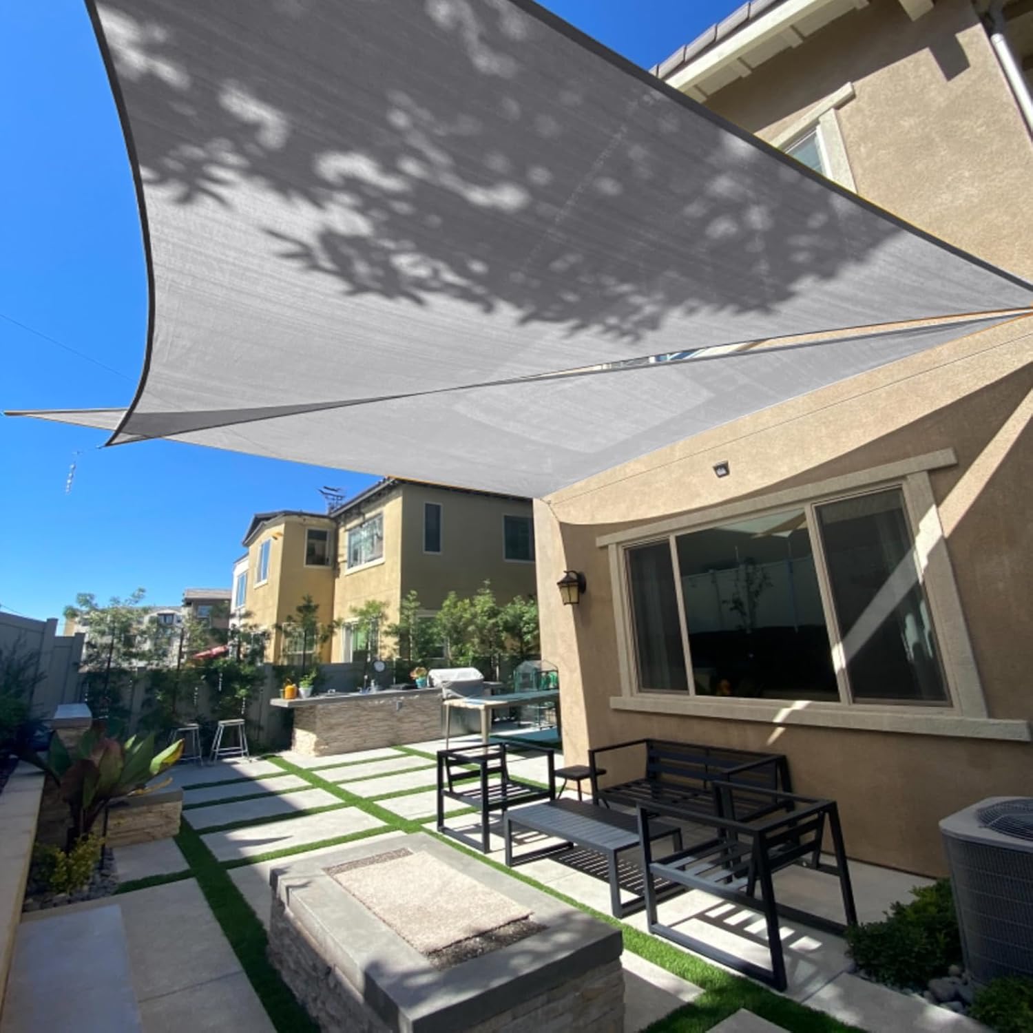 SUNLAX Sun Shade Sail 7' x 13' x 14.8' Silver Rectangle Canopy Sail Shade Cover UV Block Permeable Sunshade Outdoor for Patio Backyard Deck Pergola (We Make Custom Size)
