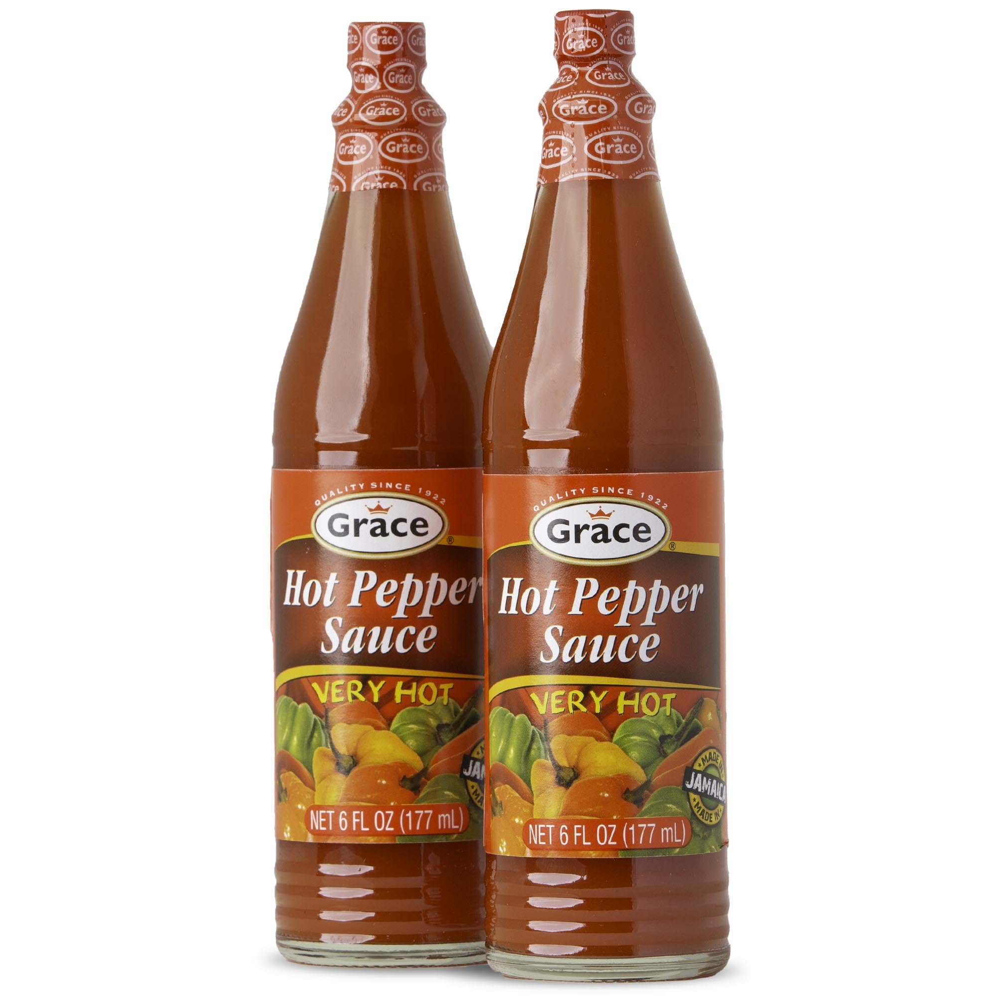 Grace Hot Pepper Sauce 6oz - 2 Pack Hot Sauce Bottles - Jamaican Scotch Bonnet Pepper Sauce - Caribbean Hot Sauce made with Scotch Bonnet Peppers & West Indian Hot Peppers