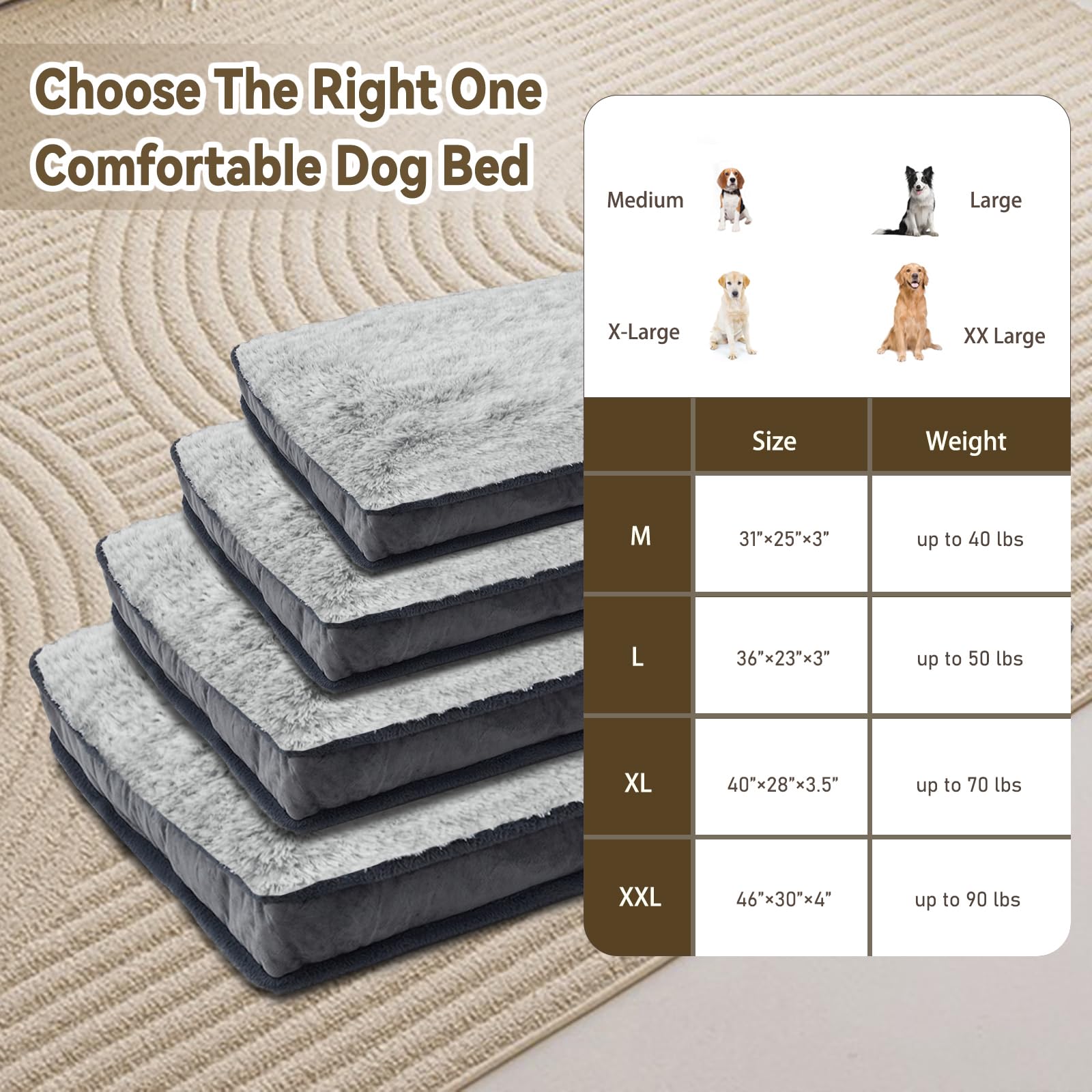 Cama para perros extra grandes, cama de felpa de lujo, cómoda almohadilla para perrera, alfombrilla de dormir para mascotas, impermeable, funda extraíble y lavable a máquina y parte