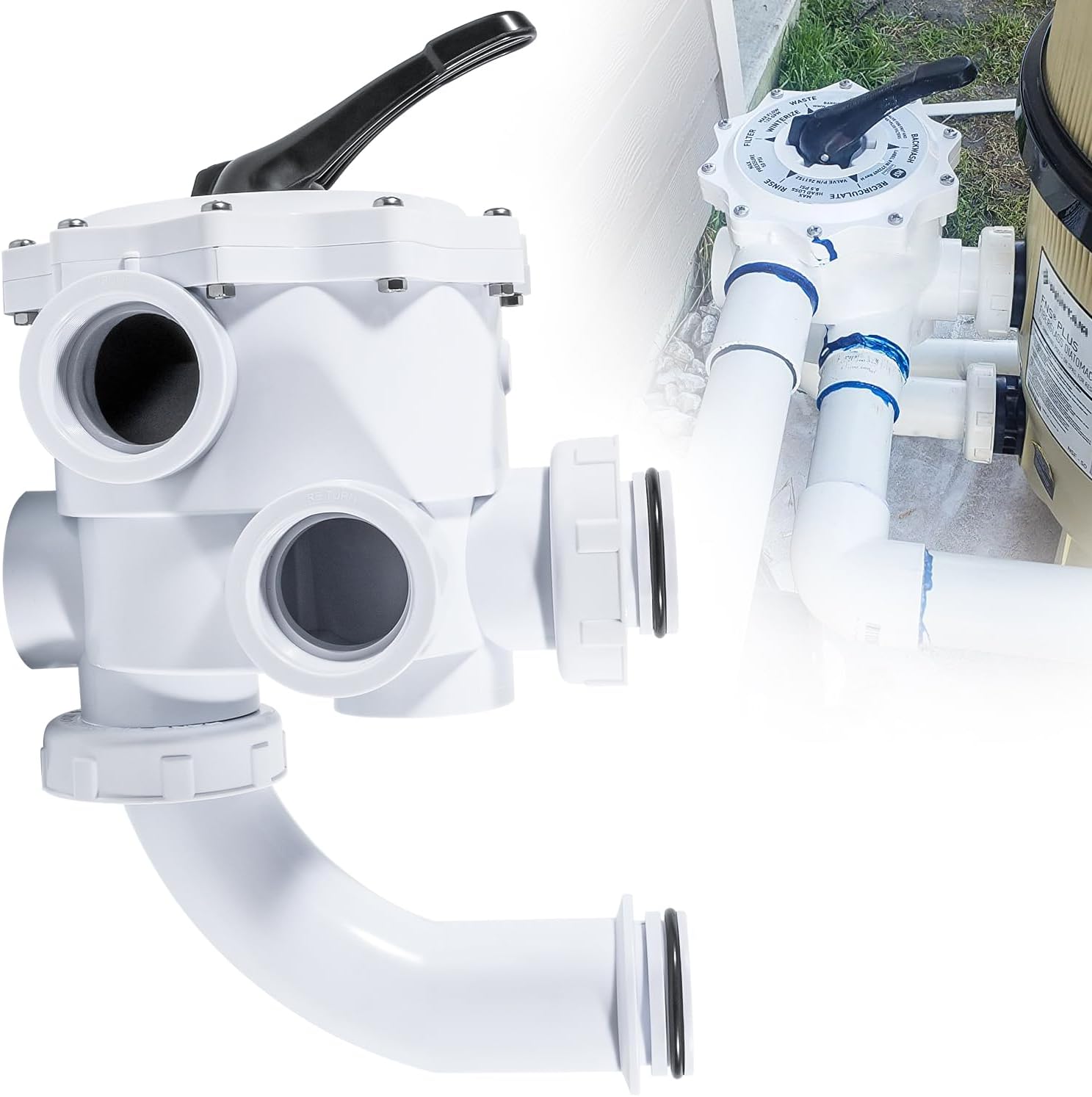e-cowlboy 261152 2-inch threaded multiport valve for fns, fns plus, nautilus plus pool and spa d.e. filters side mount rebuild kit 7.5" centerline sm2-pp2 sm-20-2 upgraded white