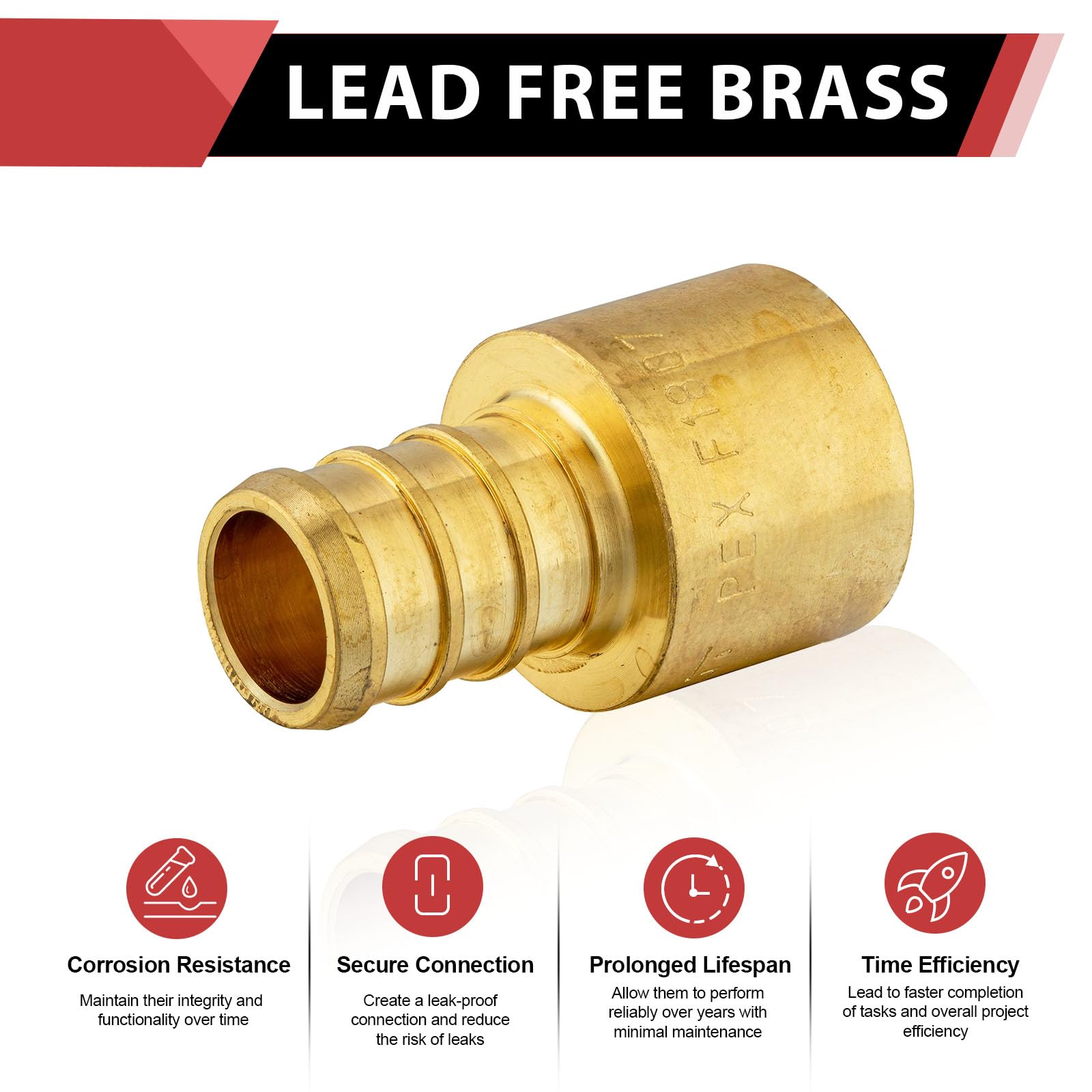 50-pak Barb Crimp Pex 1/5.1 cm x 1/5.1 cm żeński adapter miedziany (rura miedziana) złączka mosiężna, ASTM F1807