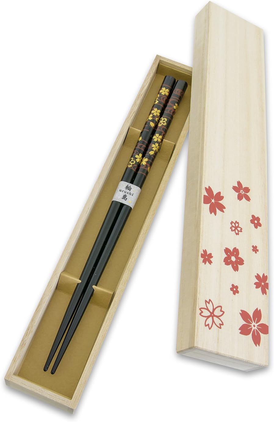 Hashimoto-Kousaku Sikkiten Japanese Natural Lacquered Wooden Chopsticks Sakura Collection in Gift Box (Mizusakura, Black)