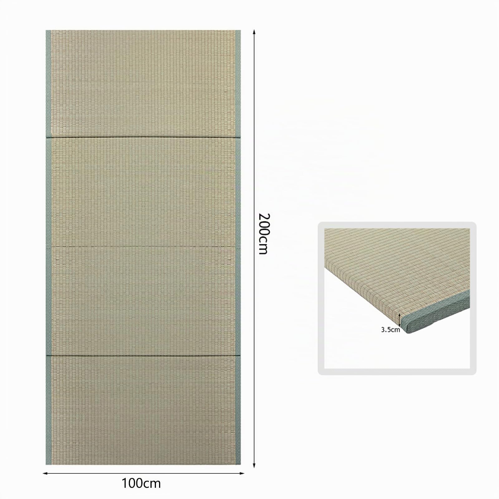 Japanische Traditionelle Tatami Matratze mit Natürlichem Grünen Rushgras, 4-Fach Tragbarer Futon, Bequemer und Atmungsaktiver Stoff für Bett/Meditation/Yoga/Zen(Size:100x200x3.5cm)