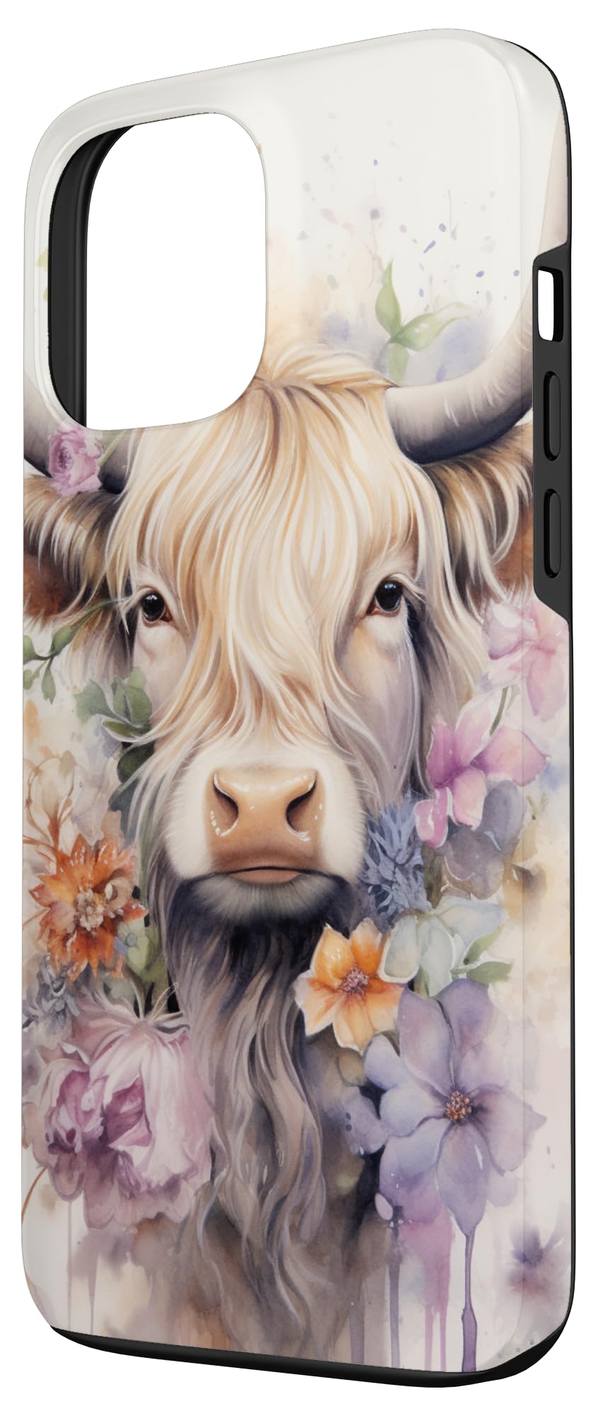 Spring Elegant Highland Cow Pastel Watercolor Floral Case for iPhone 13 Pro Max - Image 2