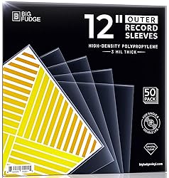 BIG FUDGE 50x Vinyl Record Sleeves 12" LP | Durable & Wrinkle-Free Outer Sleeves | Crystal Clear & High-Density Polypropylene | 3 mil Thick, 12.75” x 12.75” | Fits Most Gatefolds and Double LPs