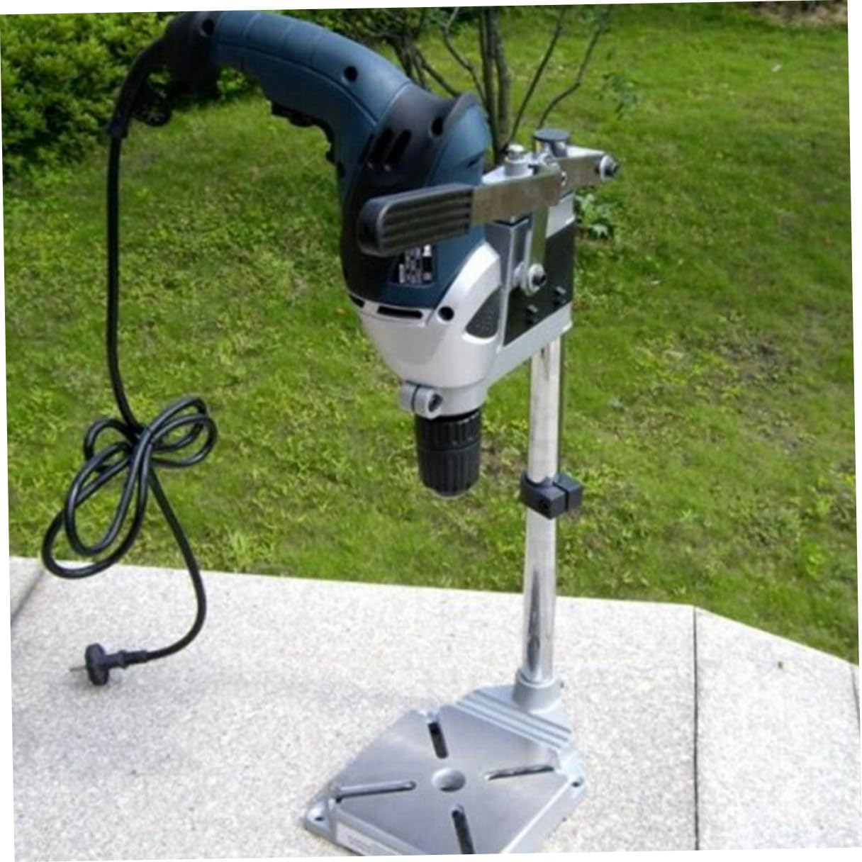 Tofficu Single Hole Drill Stand Adjustable Drill Press Rack with Iron Base Bench Clamp Holder Support Tool Accessories