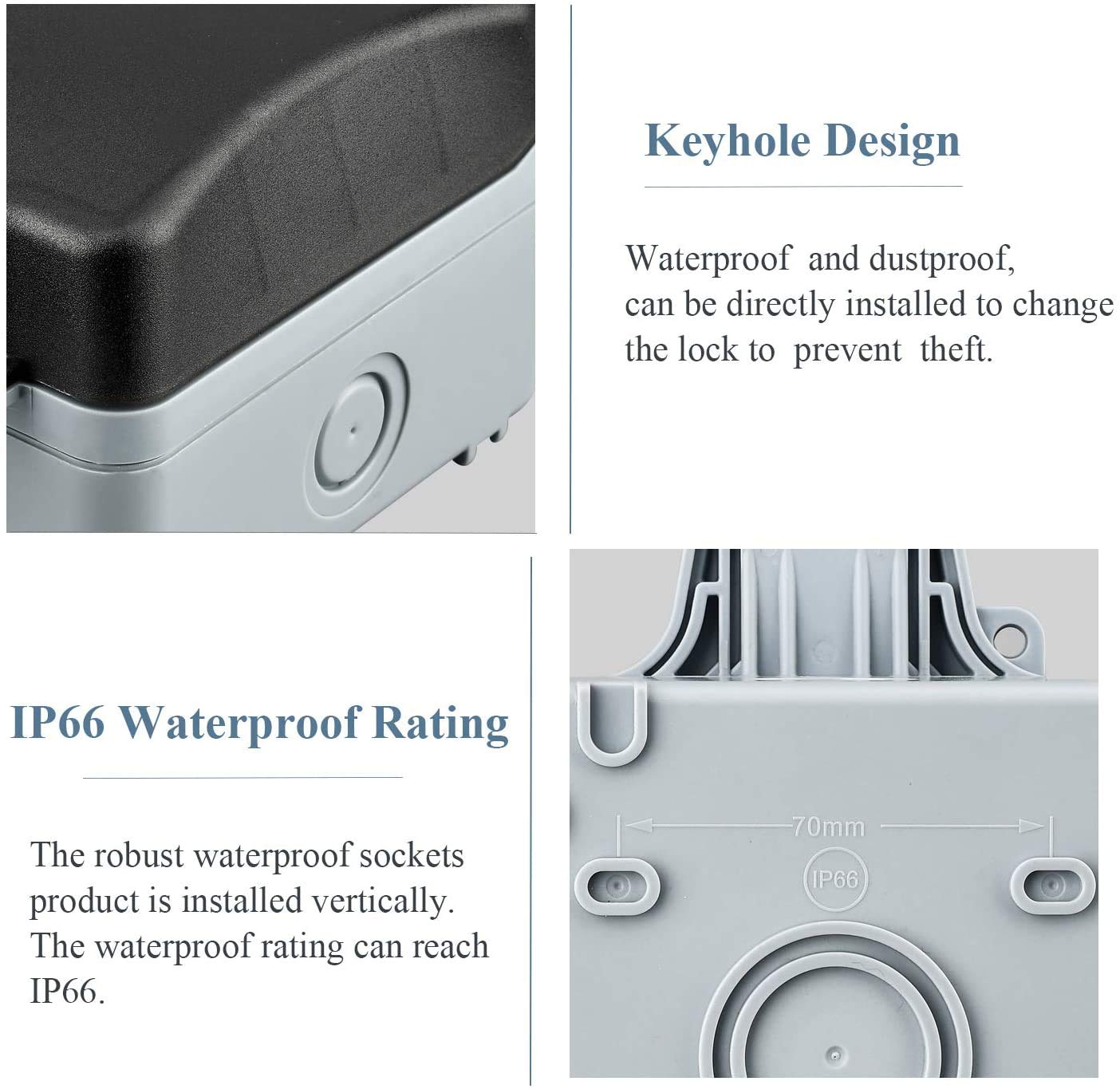 Single Outdoor Socket Waterproof Socket, Wall Electrical Outlets, IP66