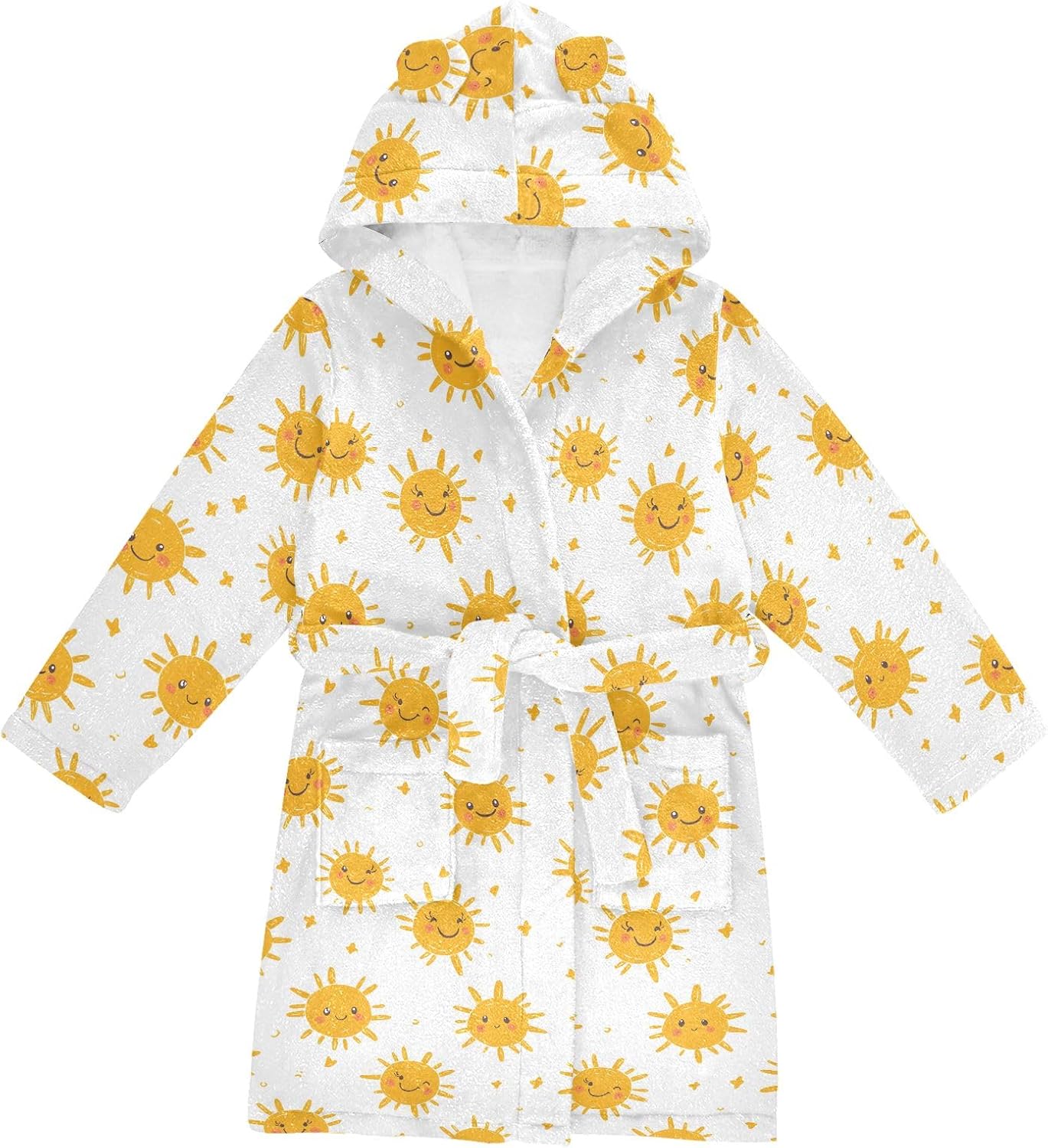 Sun Cute Prints Toddler Hooded Bathrobe for Boys Girls Soft Plush Bath Towel Robe 2-12 Years