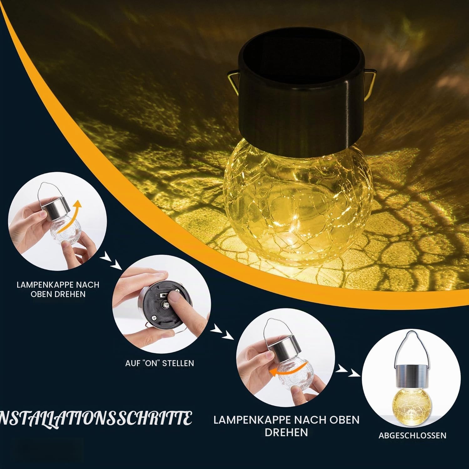GIGALUMI Solar-Hängeleuchten für außen, 8 Stück Solar-Außenleuchten, rissiges Glas, Wasserdicht Solarleuchten für außen, Garten, Weihnachtsdeko, Hof, Zaun, Baum (warmweiß)
