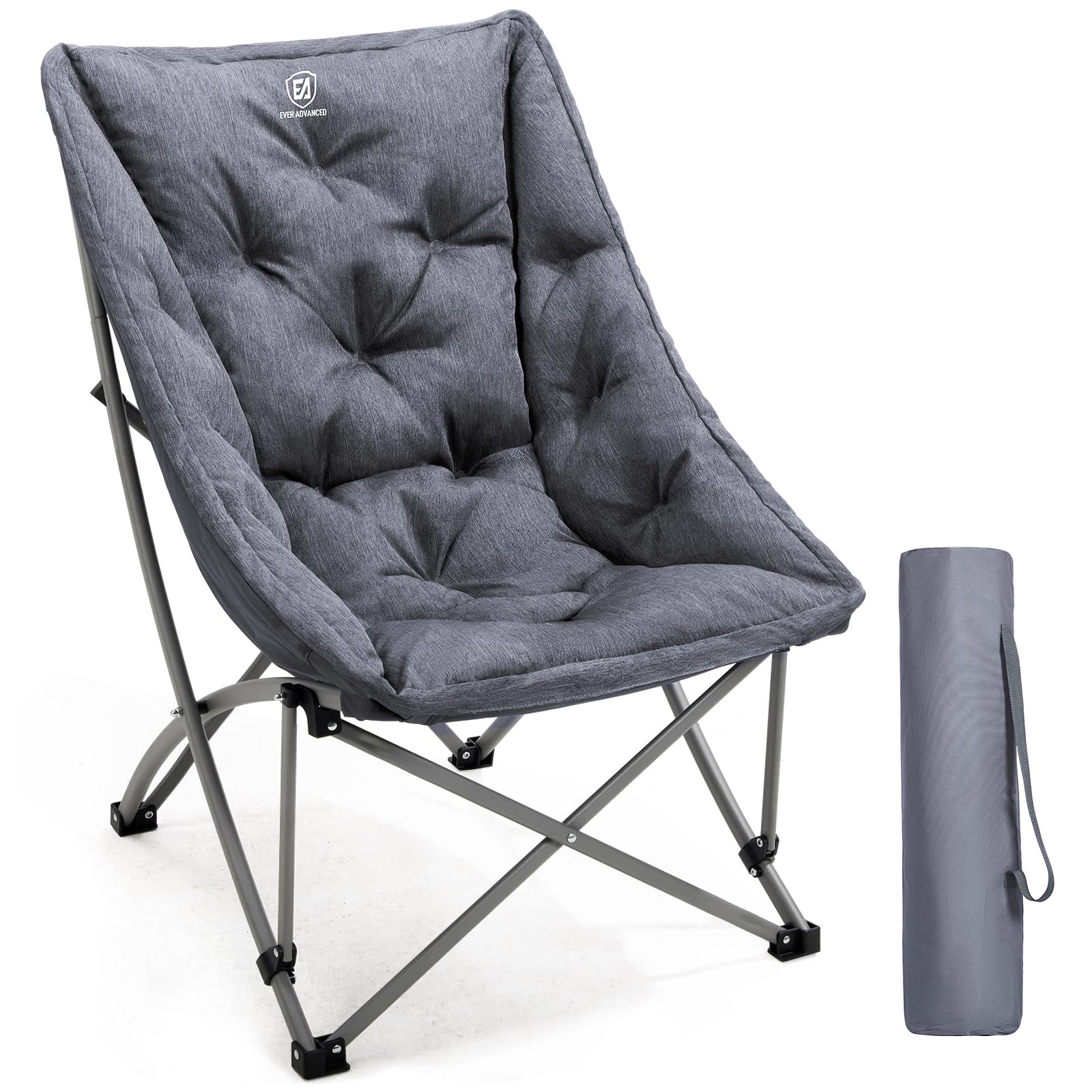 EVER ADVANCED Luxus Campingstuhl Faltbar 6CM Gepolstert, Klappstuhl 150KG Belastbar Kleines Packmaß, Extra Hohe Rückenlehne, Tragbarer Faltstuhl für Camping, Garten, Balkon, Picknick, Indoor