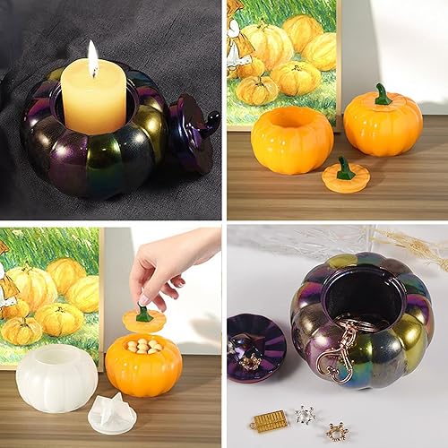 Miniatura 7 de Moldes de silicona para tarro de calabaza, molde de resina de calabaza con tapa, soporte para velas de joyería, caja de almacenamiento de caramelos,