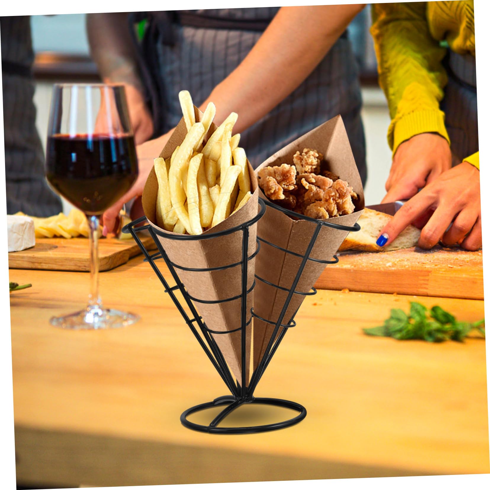 Snack in Acciaio con Coni Patatine Fritte Stand per Servire Antipasti Casa Bar Supporto Resistente e per Patatine Chips e Stuzzichini