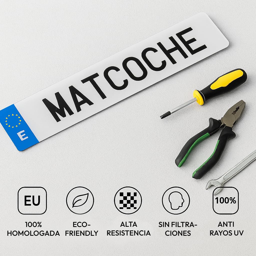 Matrícula Acrílica Homologada 52x11 CM | Matrícula de Coche Universal Europea | Material Resistente y Elegante | Fácil y Rápida Instalación (Pack 2 Unidades)