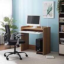 NEUDOT Berry Engineered Wood Computer Table | Office Table | Study Desk | Freestanding with Keyboard Tray | Compact and Space Saving | Leon Teak & White Finish