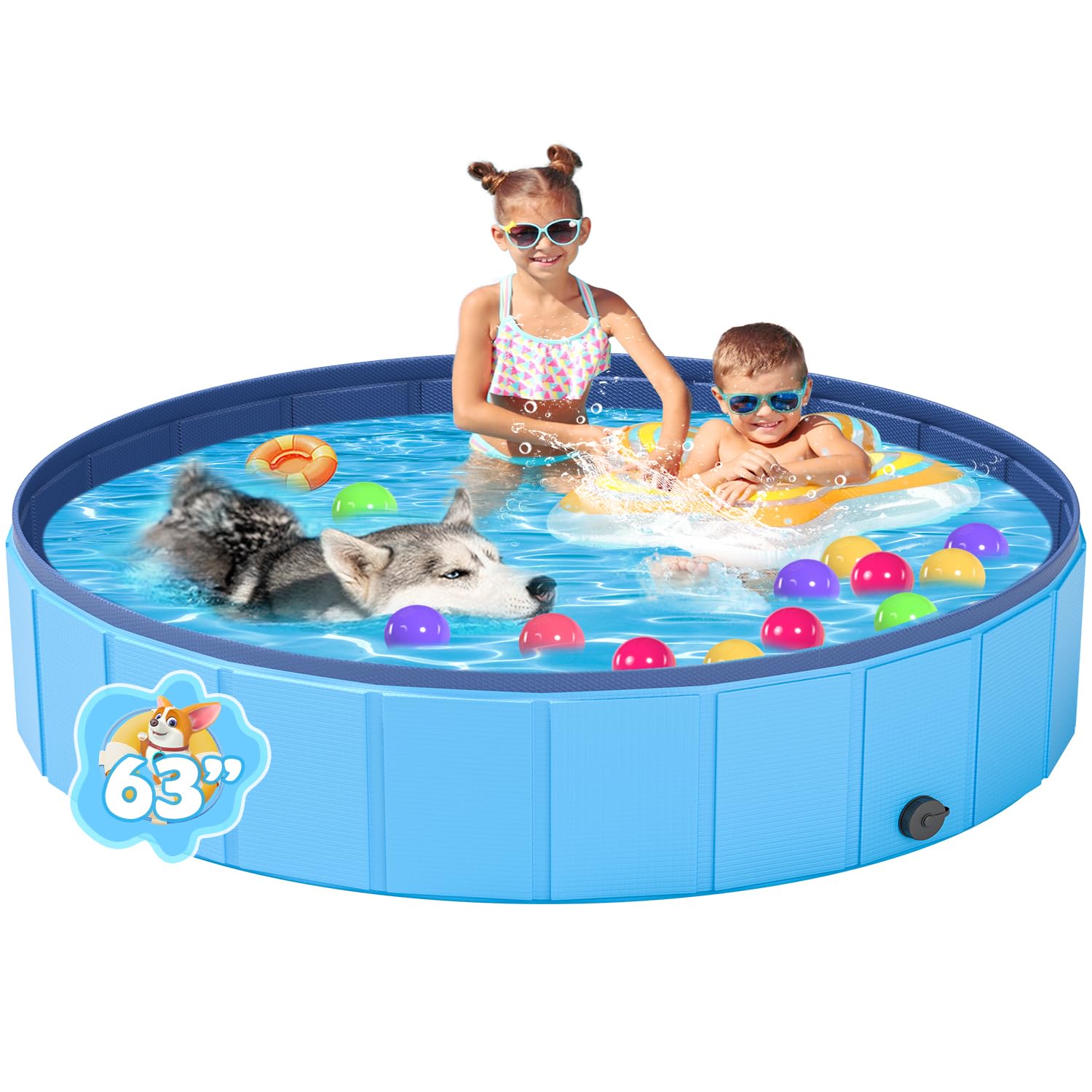 YSJILIDE Portable Dog Pool PVC Pet Swimming Pool Bathtub Collapsible Dog Pool, Hard Plastic Pool for Pets to Swim and Bath (L-64"x 12" Blue)