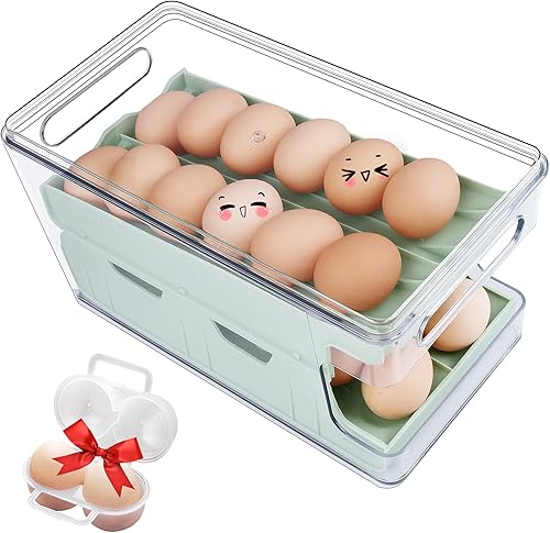 Soporte rodante para huevos para refrigerador con contenedor organizador, dispensador de 24 huevos para refrigerador, encimera de refrigerador,