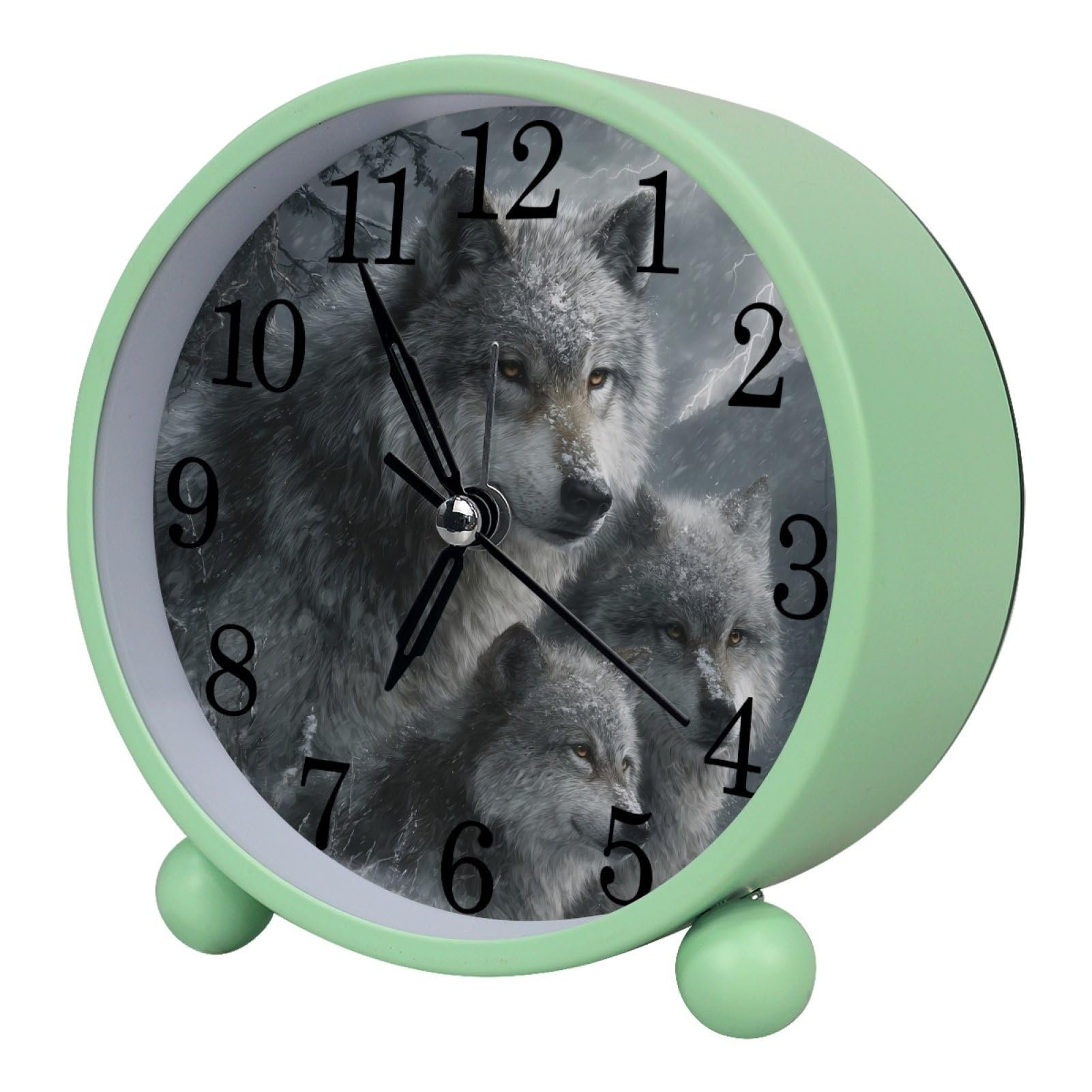 etoenbrc Snow Wolf Family 10.9" Alarm Clock,Small Battery Operated Clock, Slient Plastic Table Clock for Living Room Decor,Bedroom,Office