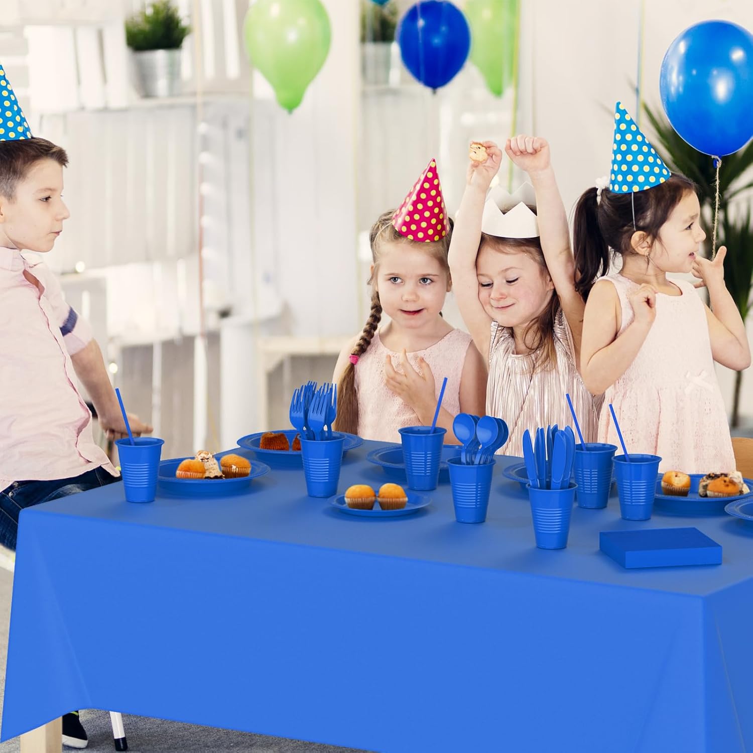 404 Pieces Disposable Plastic Dinnerware Set, Plastic Cutlery Set Includes 50 Of Each Dinner Plates|Dessert Plates|Cups|Napkins|Straws|Spoons, Forks & Knives (Blue, 404PCS（50 Guests）)