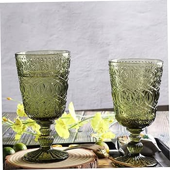 骨董　時代ガラス　上品プレス　ビリジアングリーン　ゴブレット　ワイングラス １客 骨董 時代ガラス 上品プレス ビリジアングリーン ゴブレット