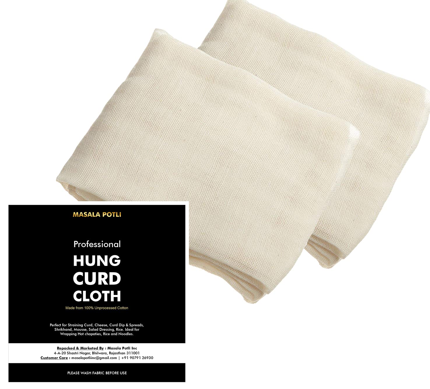 MASALA POTLI� Professional 100% Cotton PACK OF 4 Hung Curd Hemmed Edges MUSLIN Cloth for Straining, Roti Cover, Cheese, Yogurt, Shrikhand, Rice, Mousse | Perfect for Home Use Malmal 50 Cm x 50 Cm SIZE SMALL (4) (B0BCQC67Y9) Amazon Price History, Amazon Price Tracker