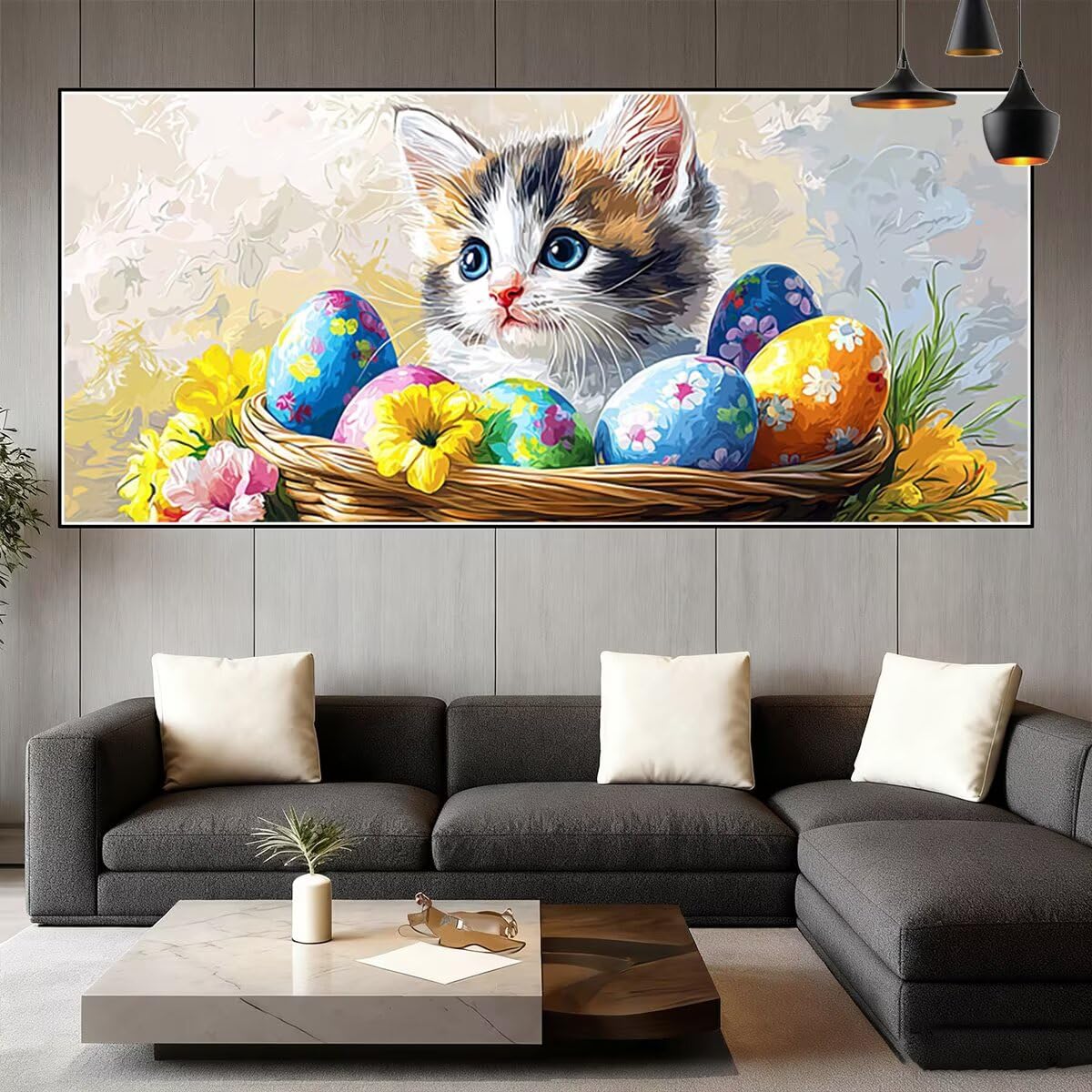 Easter Diamond Painting Dorośli Dzieci, 5D Diamentowe Malarstwo Duży 140x60cm, DIY Haft krzyżykowy Diament Sztuka Rzemiosło Wzór Kota, DIY Dorośli Zestaw do haftu, Dekoracja domu Prezent B-75