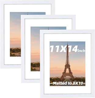 3 Pcs 11x14 White Picture Frame - Display Pictures 8x10 with Mat or 11 x 14 without Mat - White Wood Picture Frames for Wall Mounting - Wooden Photo Frame for 11 14 Matted to 8x10 Print Set of 3