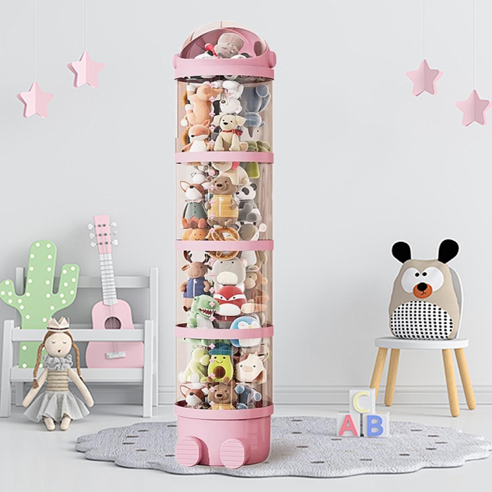 Grande organizer per peluche - Torre trasparente per animali di peluche, Zoo portaoggetti per animali di peluche | Tubo portaoggetti per animali di peluche con maniglia, Scatola portaoggetti trasparen