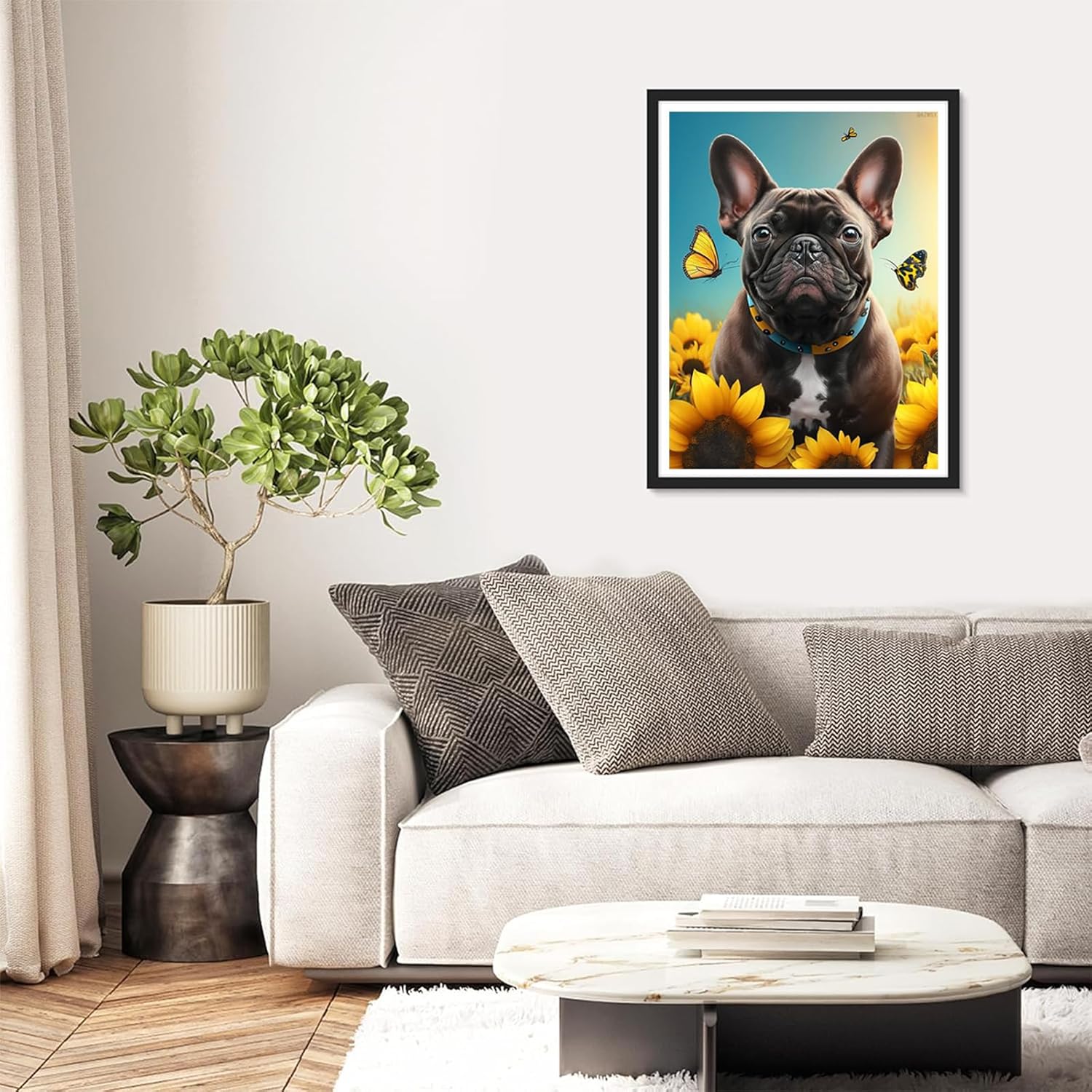 QAZWSX French Bulldog Diamond Painting, Sunflowers Animal DIY Diamond Art Kit for Beginners Colorful Diamond Painting Art for Home Wall Decor Christmas Gifts 12x16 inch