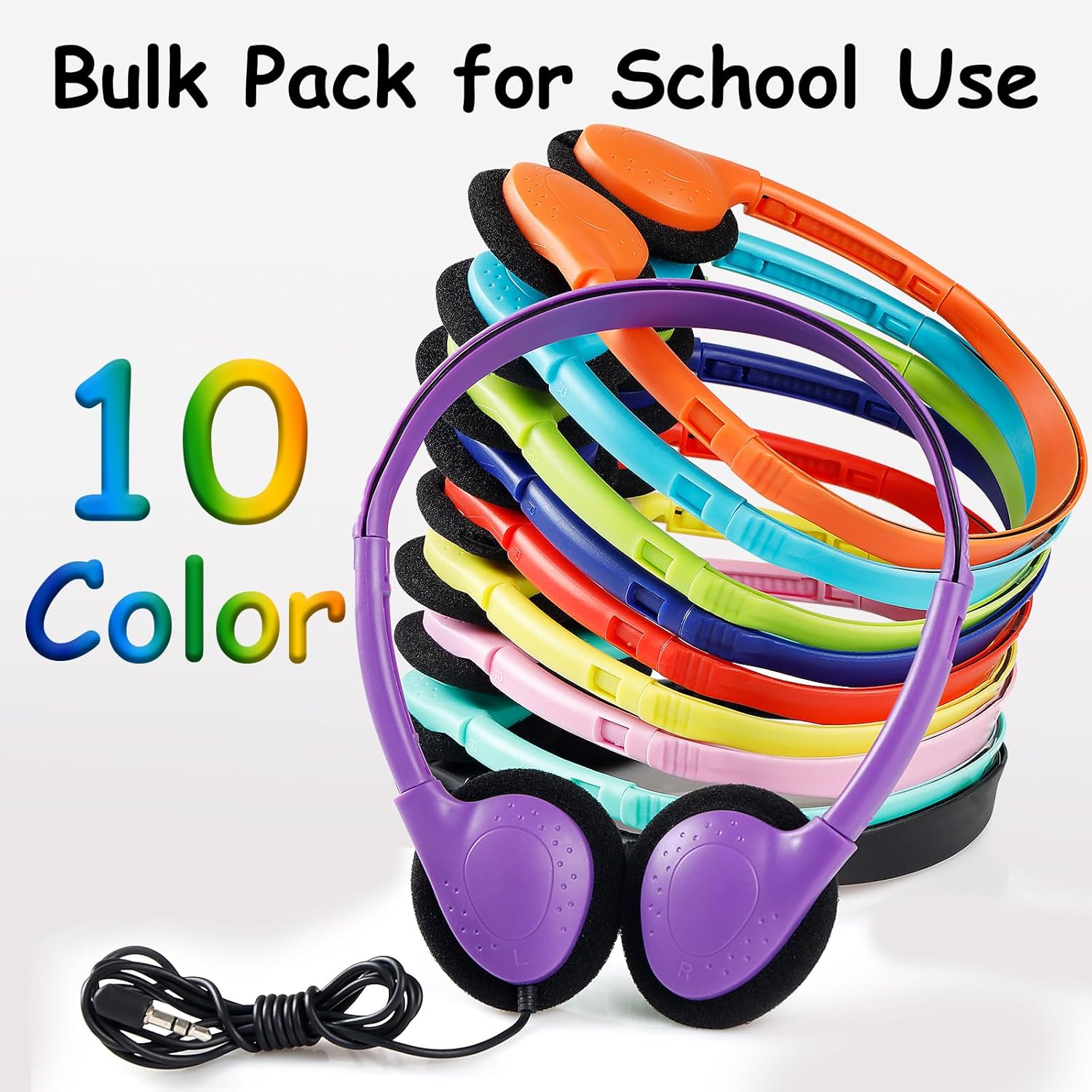 Classroom Bulk Headphones 15 Pack for School Students Children Teen Boys Girls Wholesale Kids Wired Adjustable Headphones for Classroom 3.5mm Jack (10 Mix Color) - Image 5