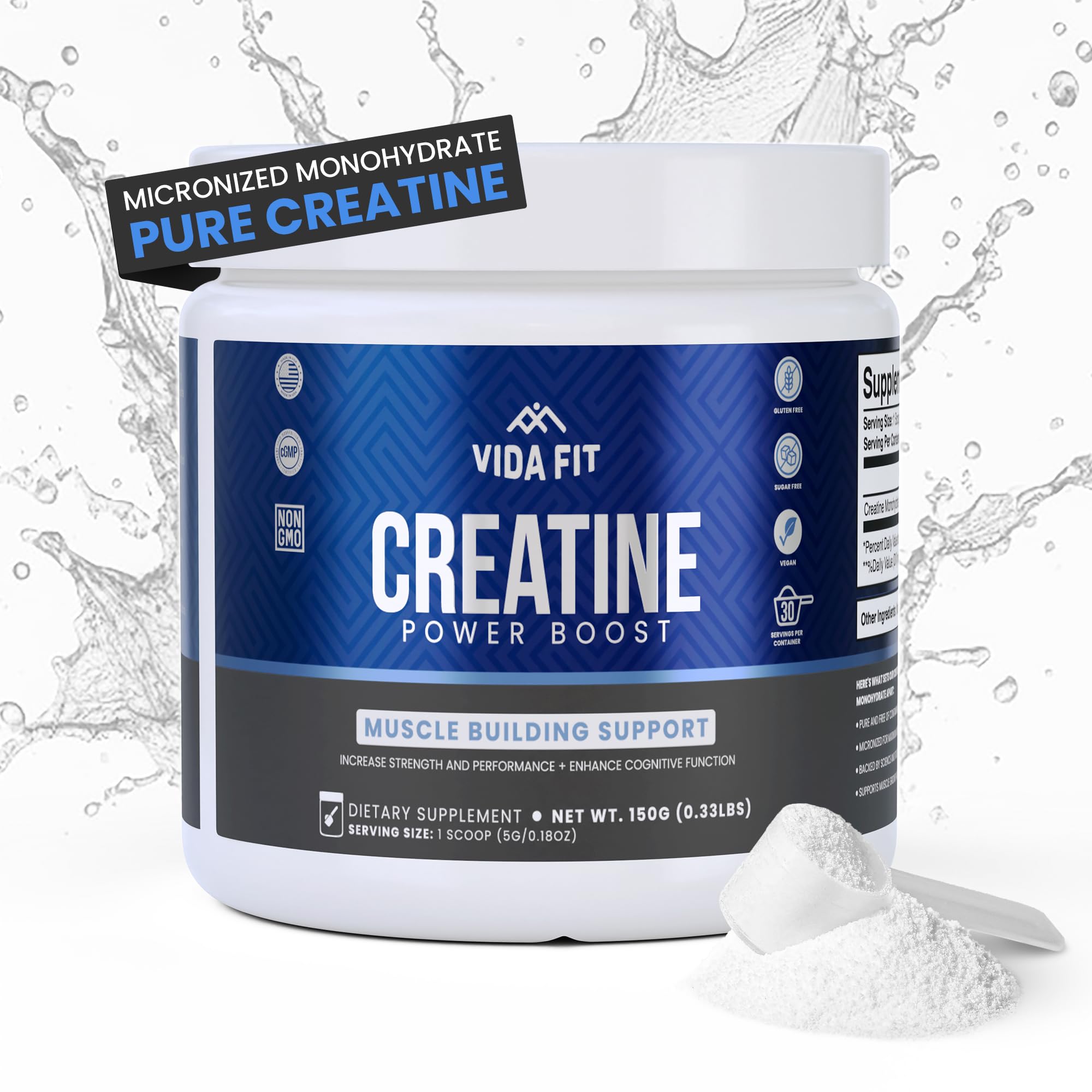 Vida Fit Creatina monohidratada micronizada em pó, 5 g por porção, 150 g
