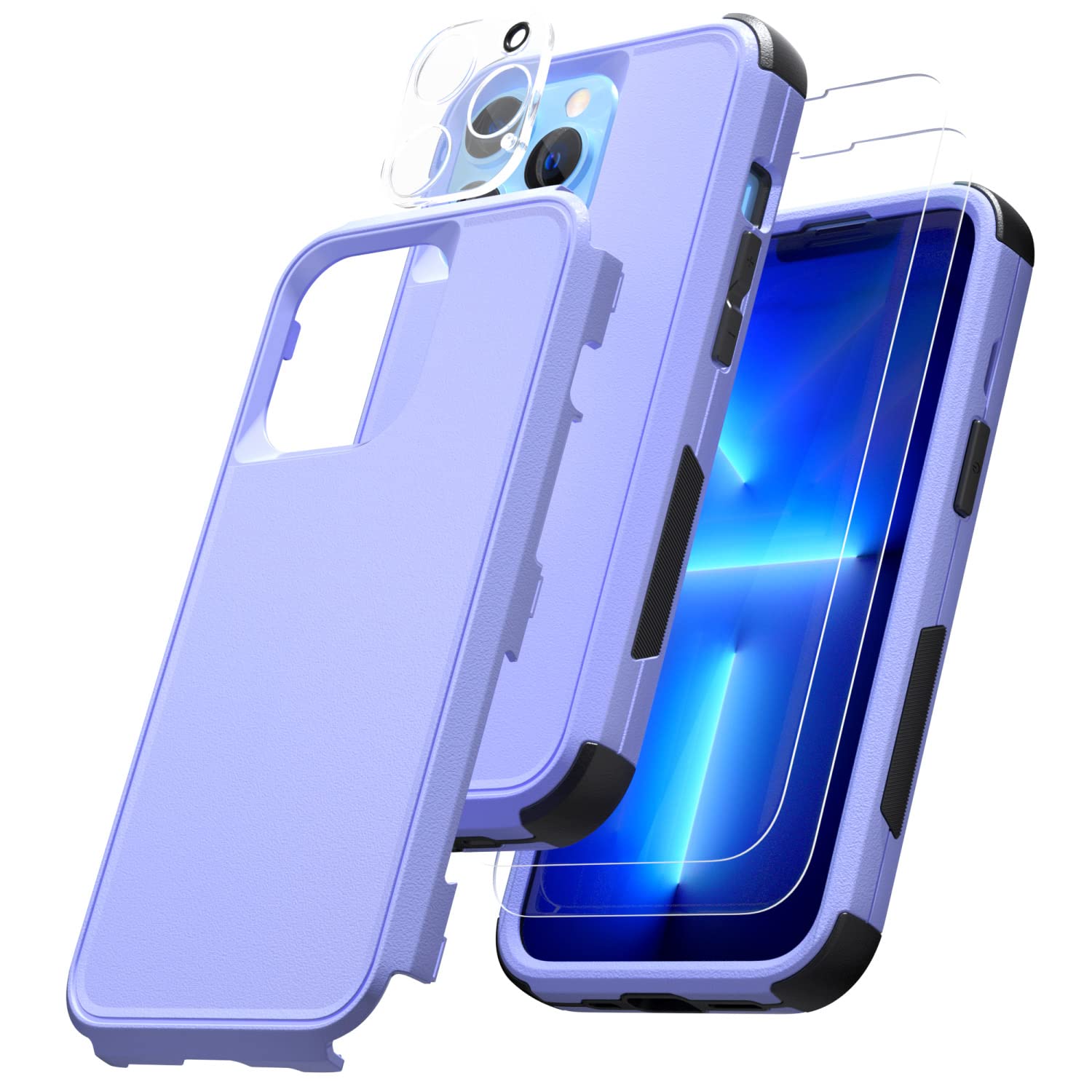 KEWEK for iPhone 13 Pro Case with Tempered Glass Screen Protectors [2 Pack], Camera Lens Protector [1 Pack] 3 in 1 Military Grade Heavy Duty Shockproof/Dust-proof/Drop Proof Rugged Tough Durable Cover