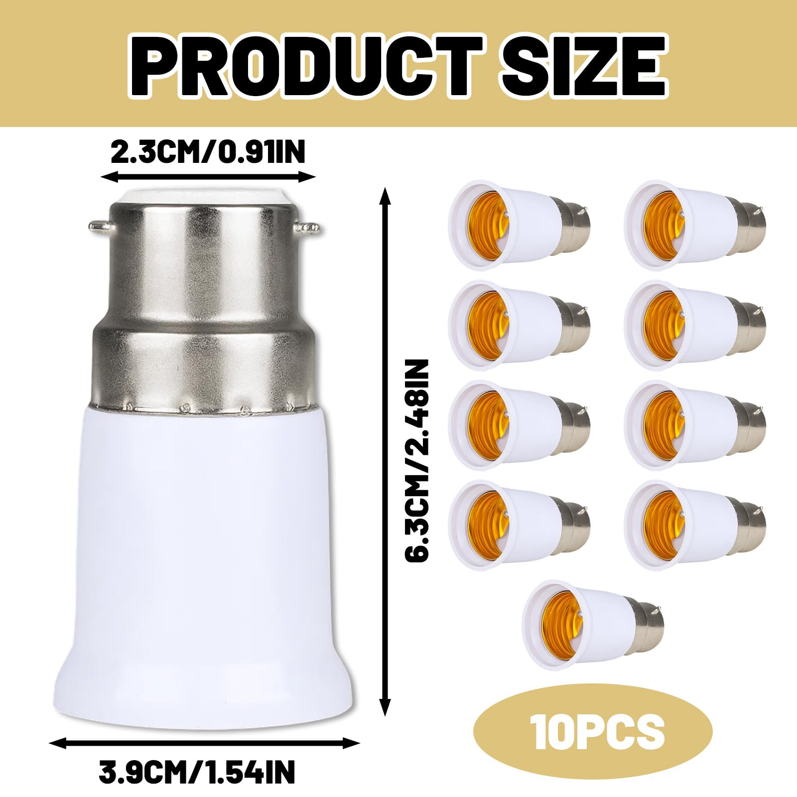 ZKFSIE 10 Pcs B22 to E27 Adapter - Bayonet to Screw Bulb Converter - Light Bulb Adapter for LED/CFL/Halogen Bulbs - Ceiling Fan & Lamp Socket Converter - Indoor Use Only - Image 2