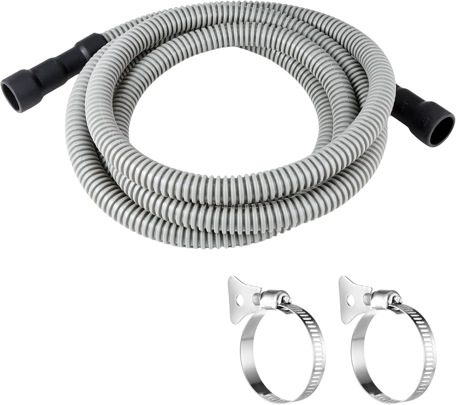 10Ft Universal Dishwasher Drain Hose, Corrugated Discharge Hose Flexible Dishwasher Replacement Drain Hose Extension with 2 Clamps,Fit 5/8"-3/4" and 1"