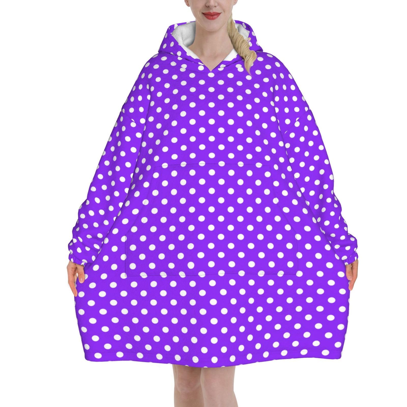 Sweat à capuche couverture en flanelle à pois violets, l'idée cadeau confort idéale - 8