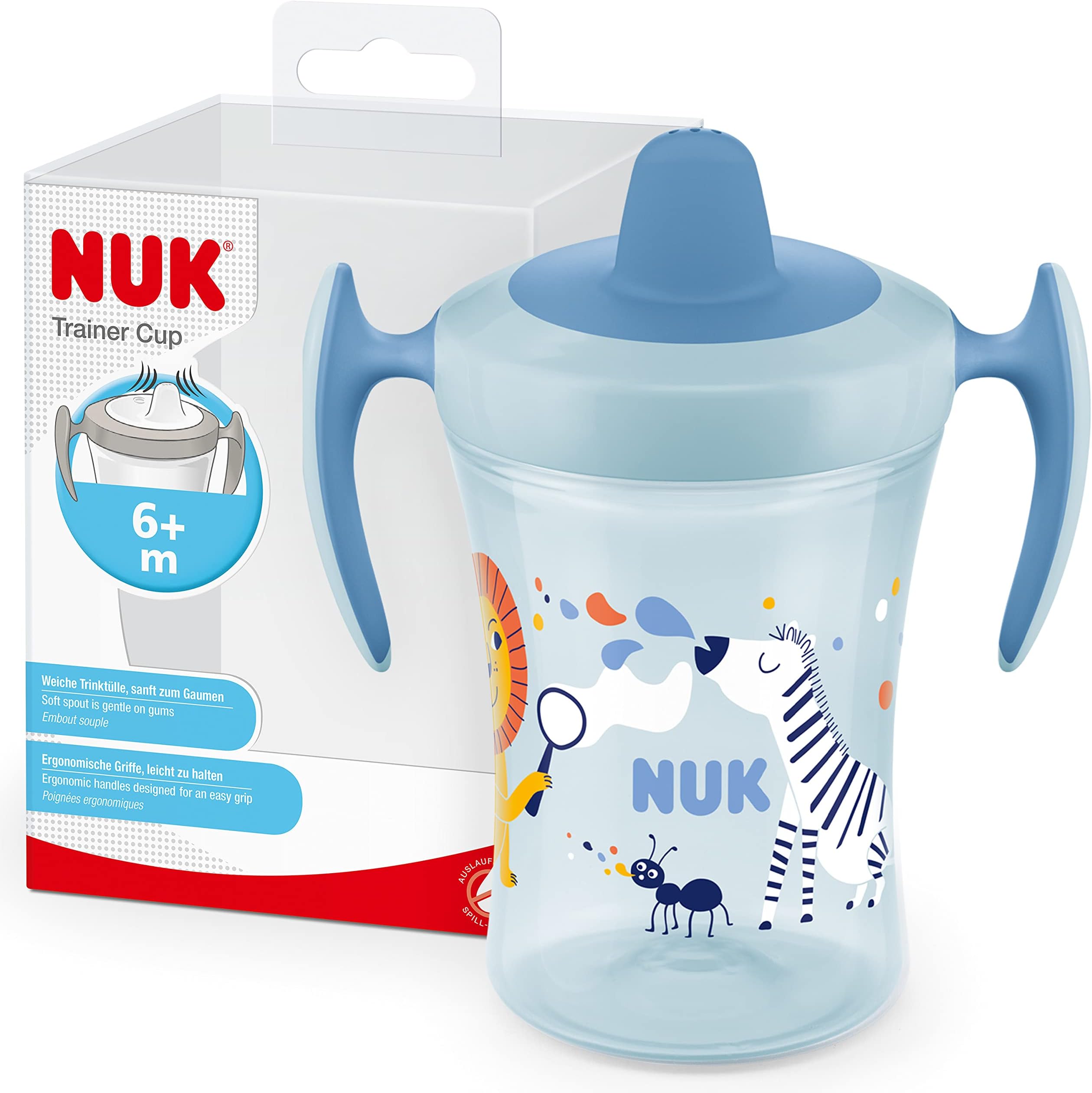 Trainer Cup Sippy Cup | Leak-Proof Soft Drinking Spout | 6+ Months | BPA-Free | 230ml | Blue Zebra