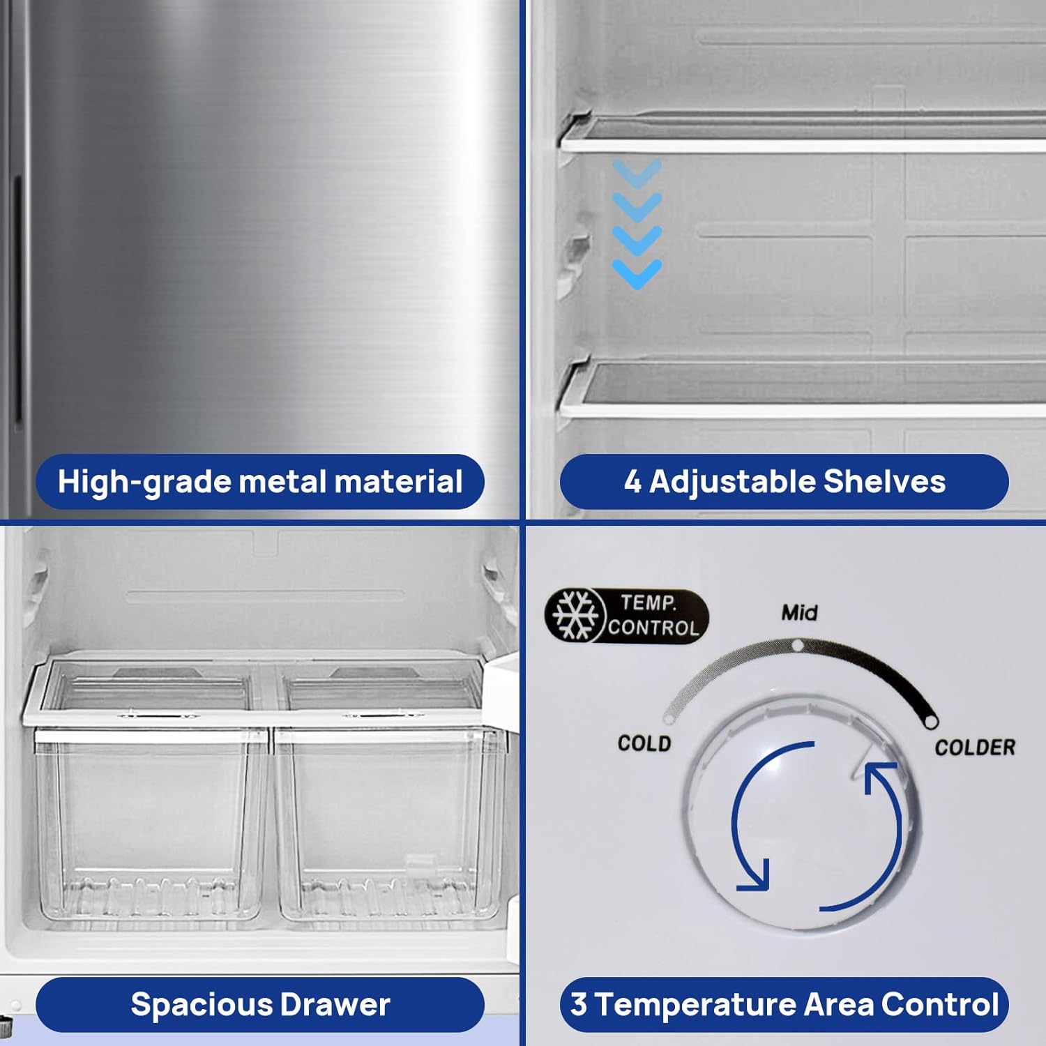 Smad Full Size Refrigerator with Freezer 20 Cu Ft, Top Freezer Refrigerator, Double Door Stainless Steel 33", Frost Free, LED Light, Adjustable Thermostat