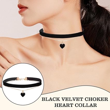 Girocollo In Velluto Nero Con Ciondolo Cuore Blu – Collana Punk Gotica, Donna, 13 Pollici