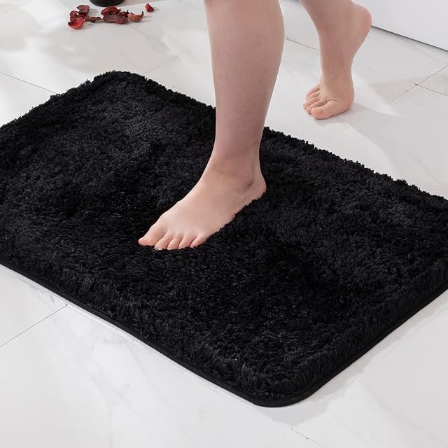 MIULEE Bath Mat Non Slip Absorbent Bathroom Soft luxurious Shower Small Mat Doormat Inside Rugs Kitchen Rugs Carpet Mat Washable for Bathroom Bedroom Kitchen Entrance 40x60 cm Black