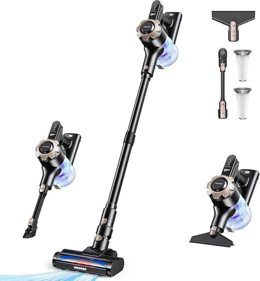 Trucozie Cordless Vacuum Cleaner, Powerful 8 in 1 Lightweight Vacuum Cleaners with Max 45mins, LED Display, 2 HEPA, Stick Vacuums Cordless for Hardwood, Carpets, Tile, Pet Hair, Black