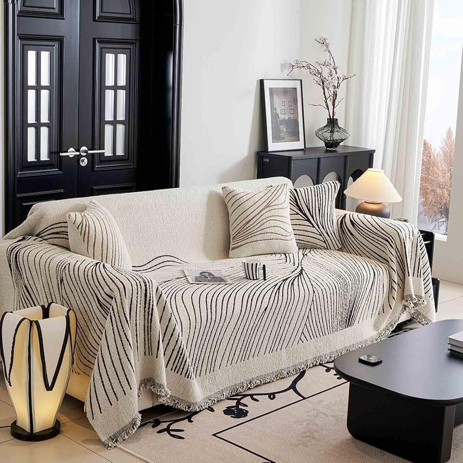 Konsilsa Large Sofa Throw with Decorative Fringe,Versatile Woven Blanket for 1/2/3/4 Seater Sofa, Settees, Couch, and Armchairs(#4,180x130cm)