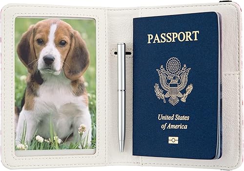 Miniatura 5 de Soporte para pasaporte para mujer, cartera de viaje con bloqueo RFID, funda de cuero para tarjetas, organizador de documentos de viaje, tarjetero de