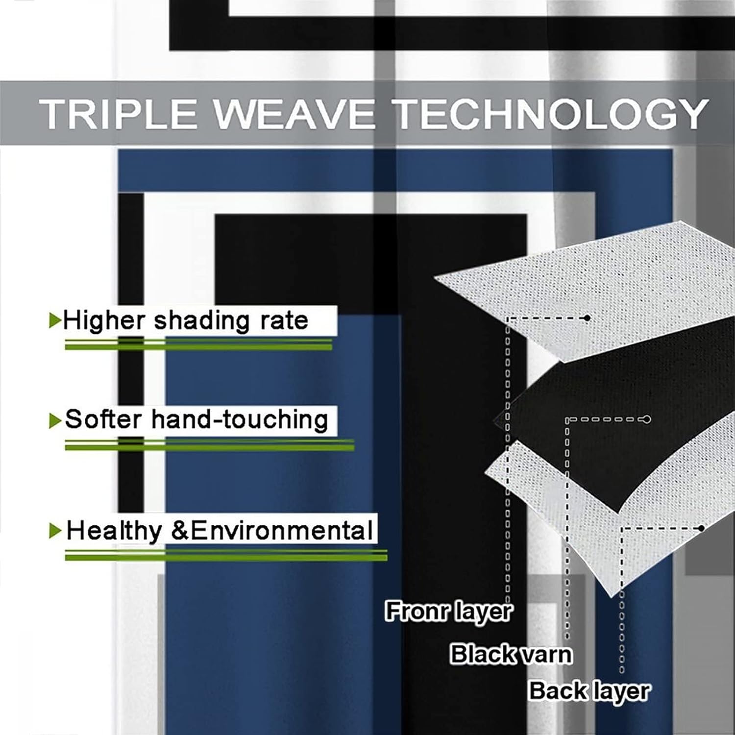 Black Grey Blue Blackout Curtains for Bedroom,Modern Abstract Art Geometric Plaid Mid Mid Center Window Curtains Rod Pocket 2 Panels 63L x 36W