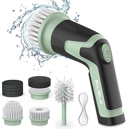 Biuble Electric Spin Scrubber, Bathroom Scrubber Cordless Power - 8 Replaceable Cleaning Brush Heads for Cleaning Bathroom, Kitchen, Tile, Floor, Car, Bottle
