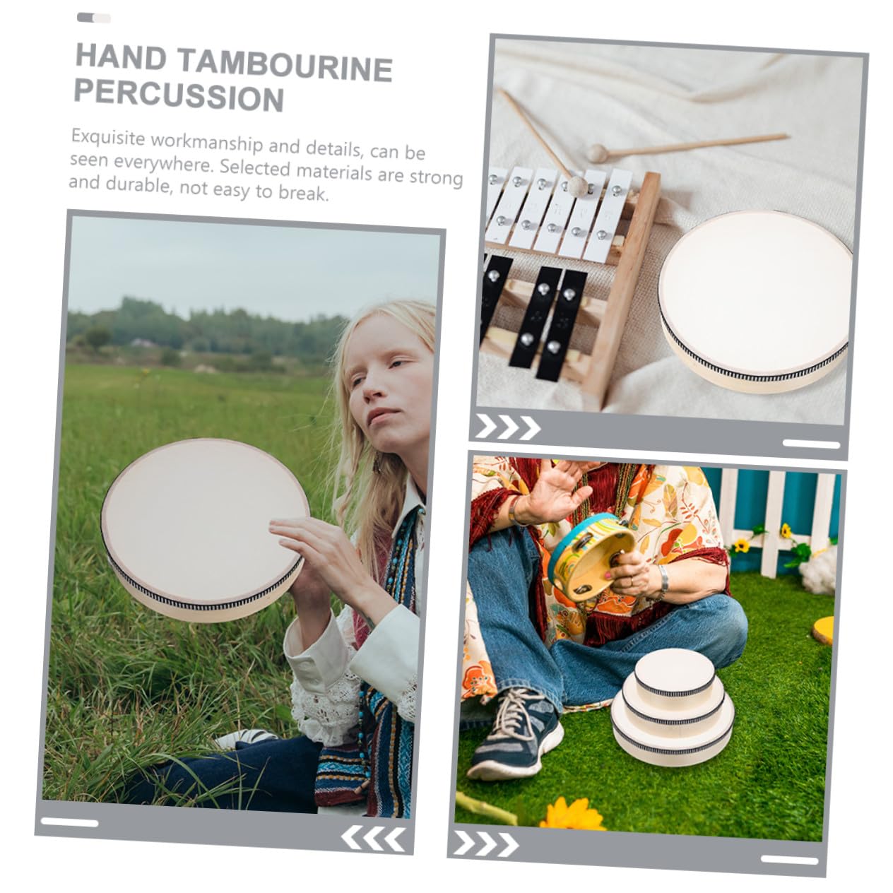 Tamburello Musicale in Legno 3 Pezzi per Educazione e Apprendimento | Forma Rotonda, Lavorazione Accurata, Adatto a Ragazzo Ragazza e Adulti, Set per Ritmo e Ascolto