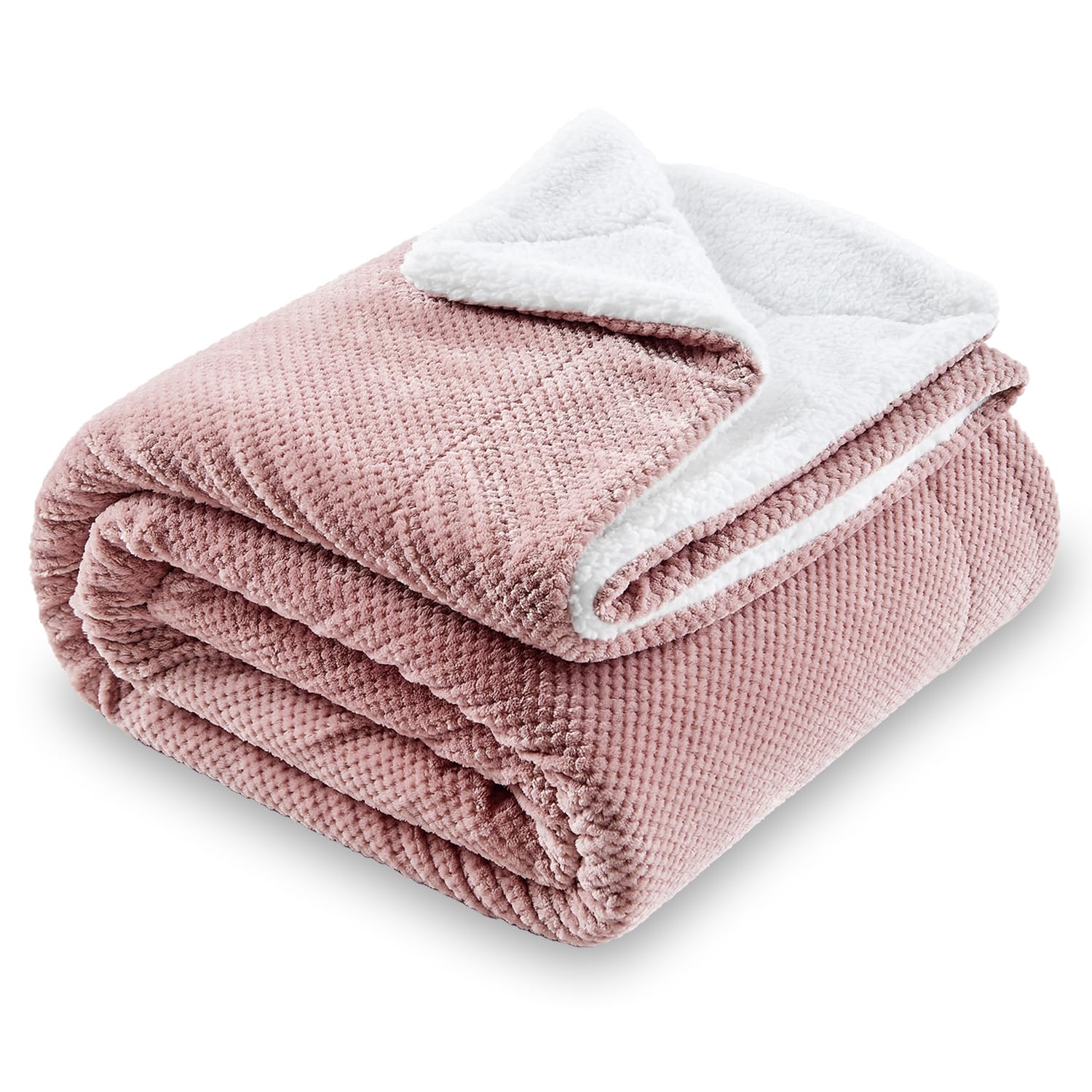 SOCHOW Sherpa Waffle Fleece Blanket Soft Fluffy Lightweight Reversible Plush Blanket 220 x 240 cm Grey Pink